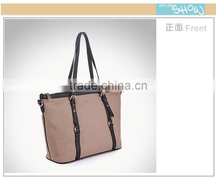 elegant ladies canvas handbag genuine cow leather canvas