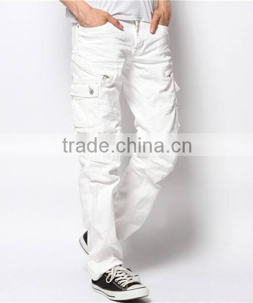 metal zipper white cargo pants for men