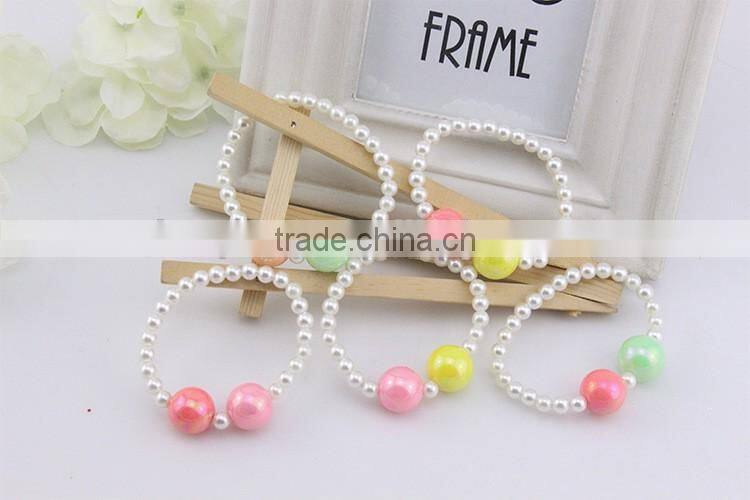 Wholesale girls plastic pearl bracelets round multi-color pulser jewelry brace lace