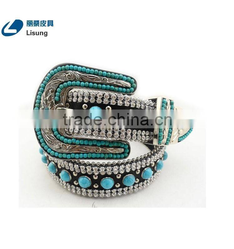 Fashion CowgirL Western Sparkling Turquoise Strass Chain Rhinestone Leather Belt