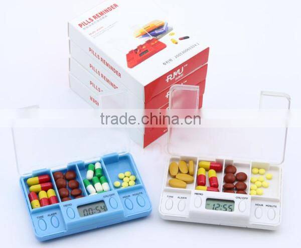 Three Buttons Four Large Compartments Pill Box Timer Countdown Timer with Alarm Function