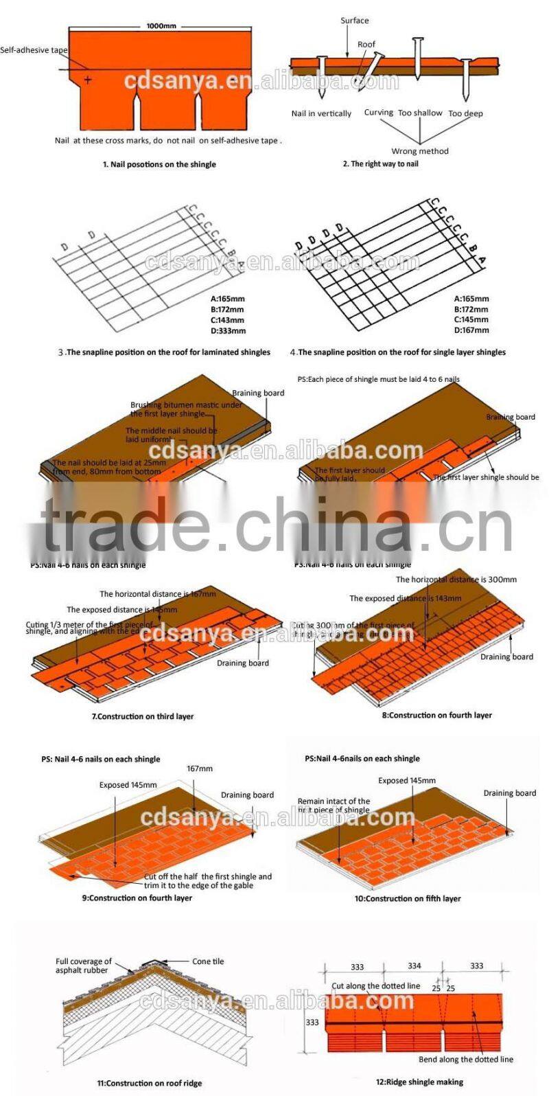 3 tab asphalt roof shingle lantern shape, waterproof material