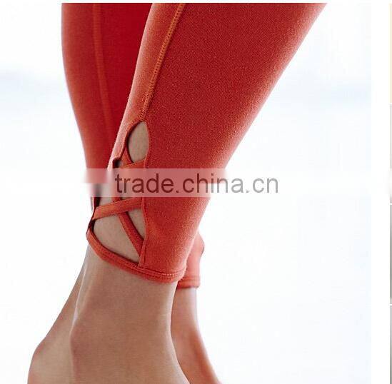 Girls pretty color nylon crop leggings for yoga and dance, sports pant with designed leg openning
