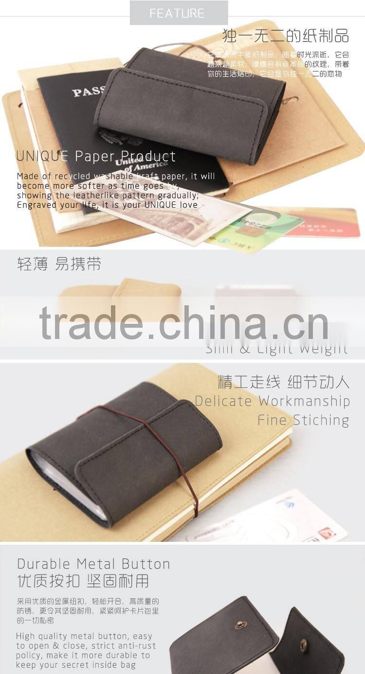 Waterproof Kraft Paper Cover PVC Pocket ID/Business Card Holder With Metal Button Closure
