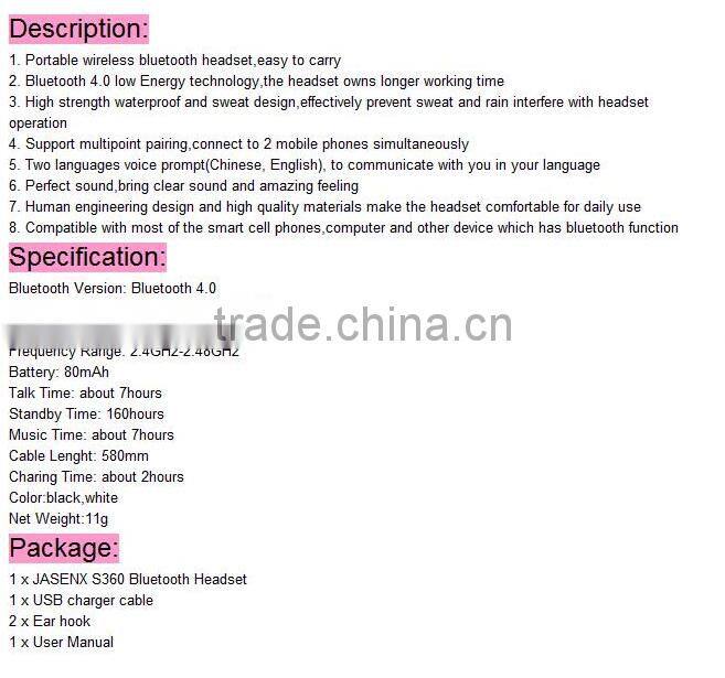 Bluetooth 4.1 EDR CSR In-Ear headphone Stereo Earbuds Noodle Headphone with Microphone wireless earphone