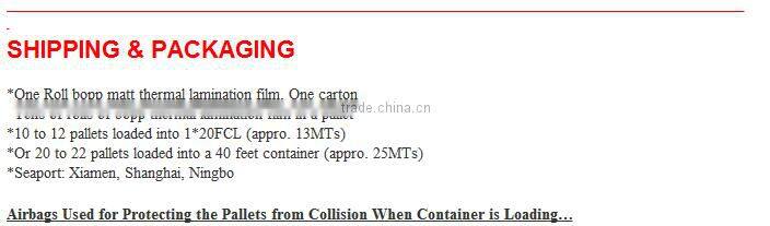 Matte Lamination Film/BOPP Thermal/Dry Lamination Film for Paper or Plastic