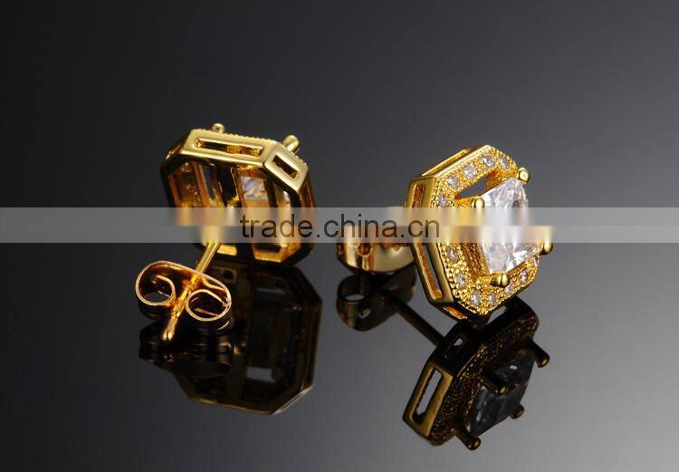 KSTONE fashion gold plated big diamond zircon copper stud earrings