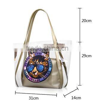 Clear PVC large capacity Tote Bag With glod Webbing Handle Bag,bag in bag