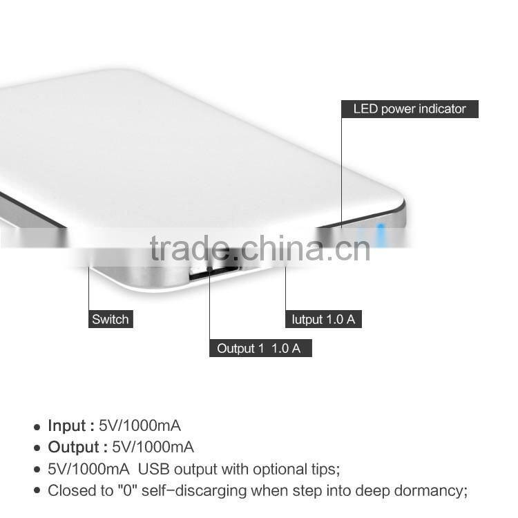 Ultra Thin Credit Card Mobile Power Bank 6000mAh Polymer with Built In USB Cable Pocket Power External Battery Charger