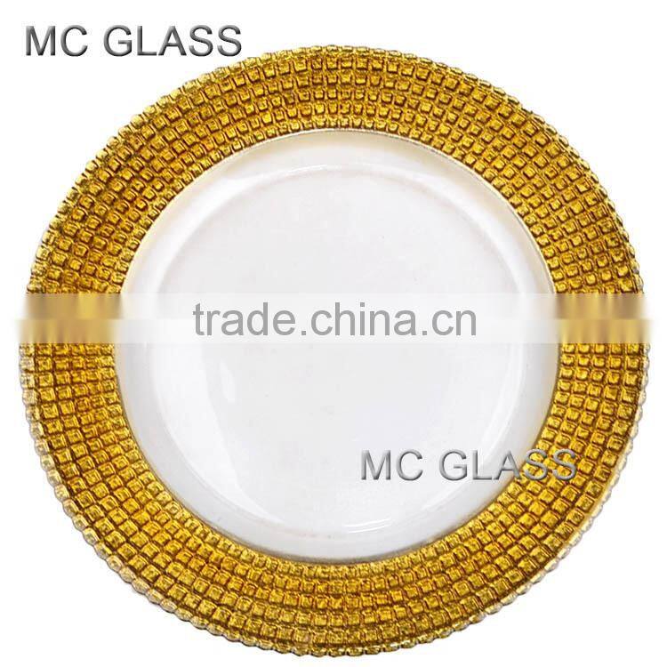 Wholesale Cheap Plates Wedding and Home Decor Gold Silver Trim Glass Charger Plate