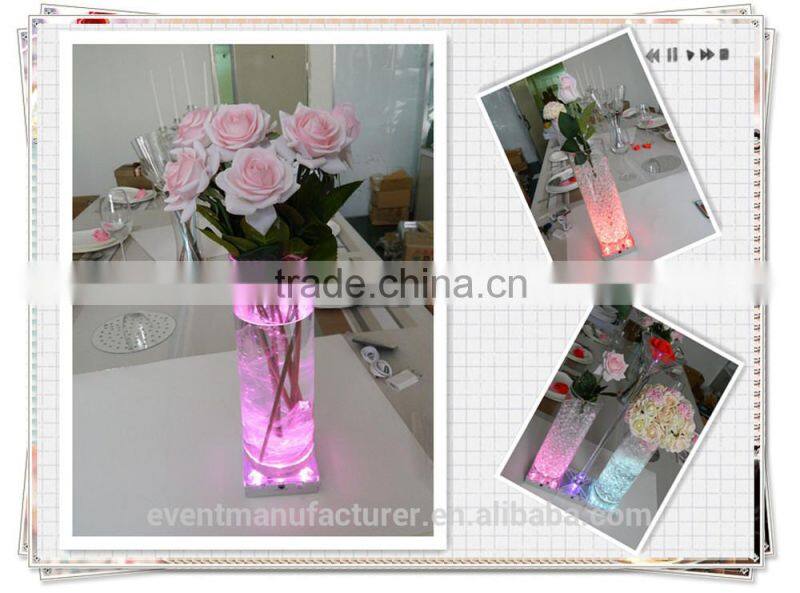 New square RGB led base light glass vases wedding centerpiece