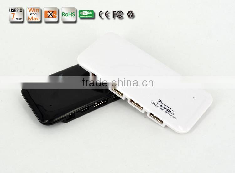 Low cost portable High Speed slim shape plastic casing 480MBPS 7 port USB 2.0 HUB