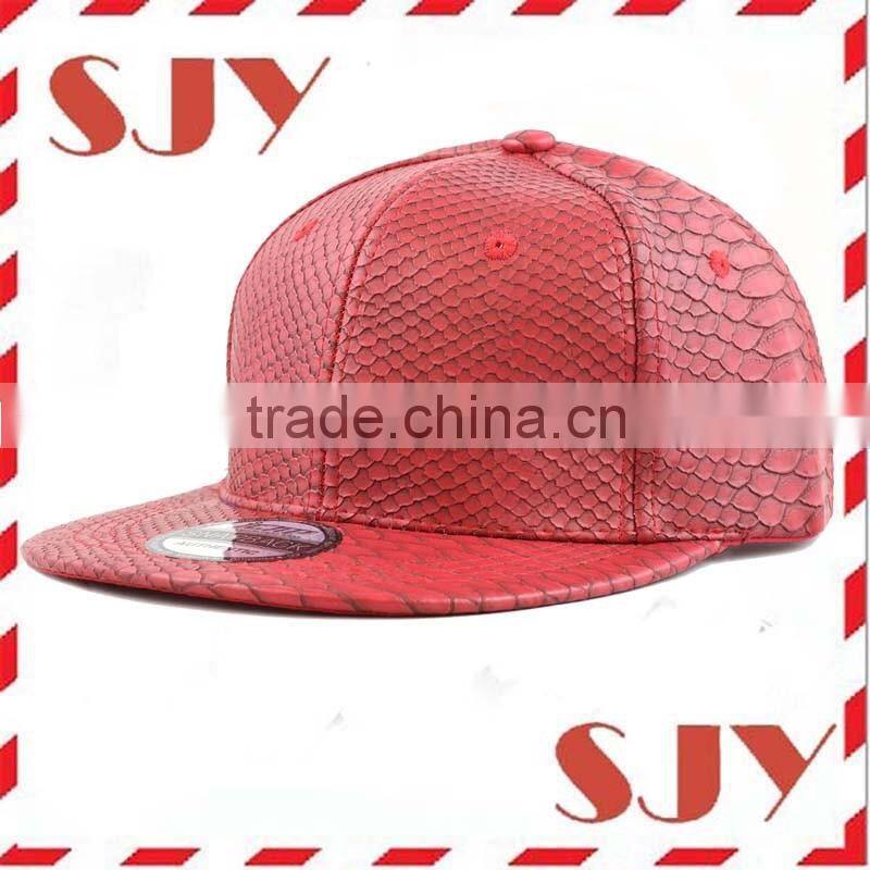 Blank Wholesale Flat Brim 6 Panel PU Leather Snapback Baseball Hat