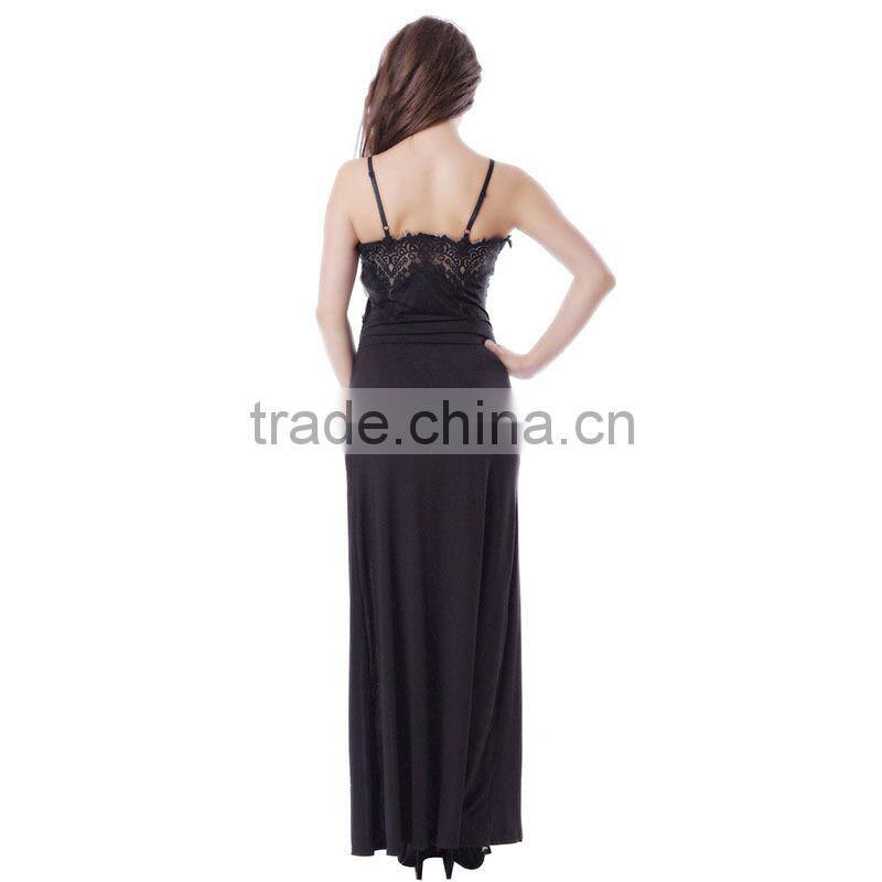Provide copyright images adult women evening wear strappy full length long black lace dress