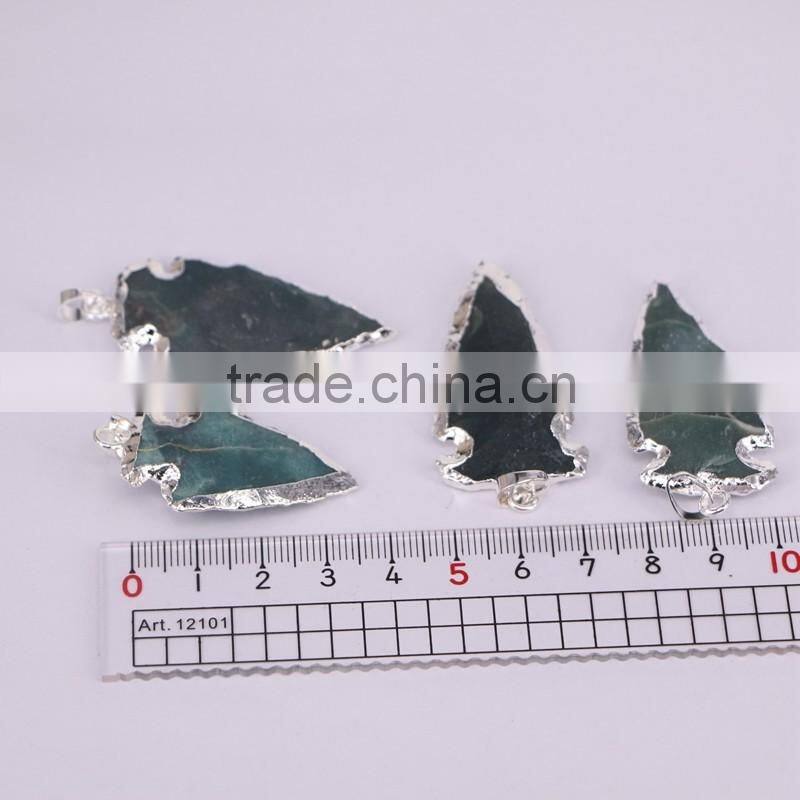 Silver Plated Edged Jasper Gem stone Druzy Pendant, Green Arrow Pendant, For Jewelry Making