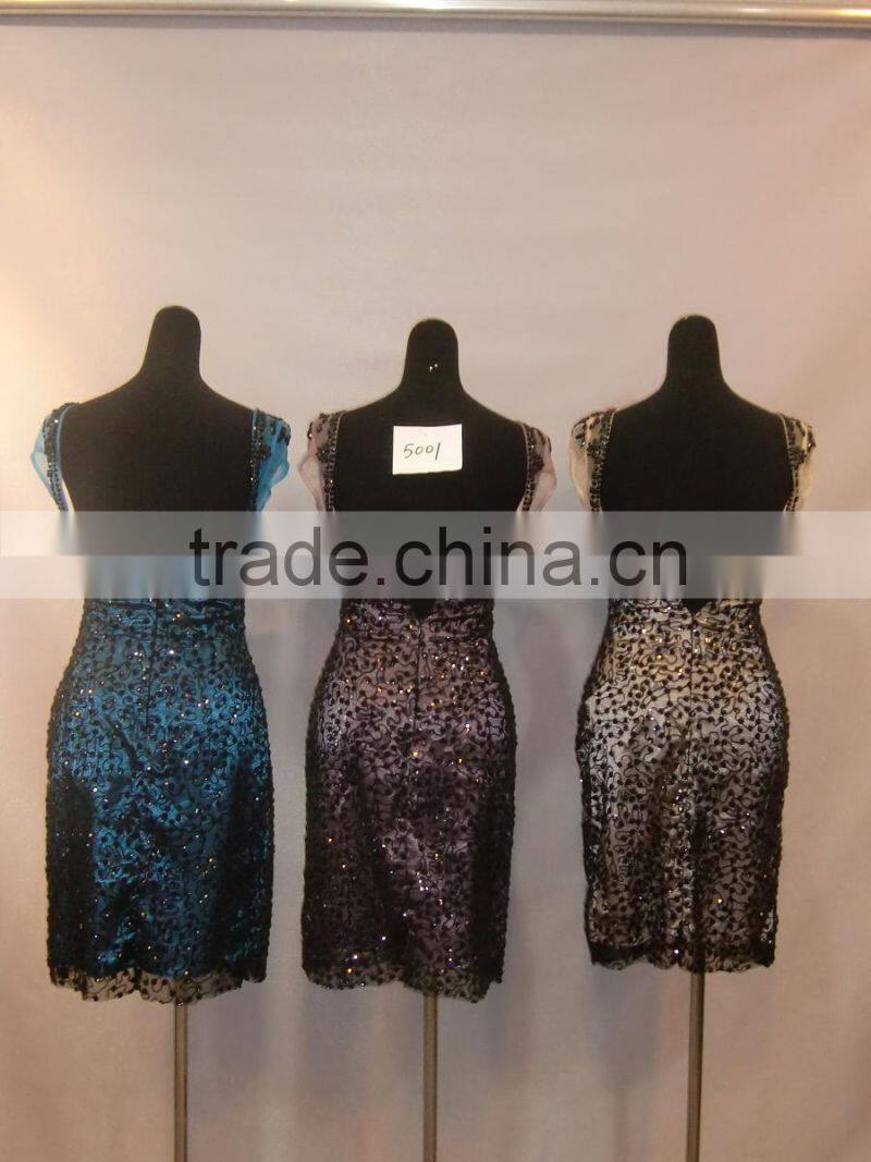 Short sleeve chiffon blue short cocktail dress with sequins vintage short evening dresses