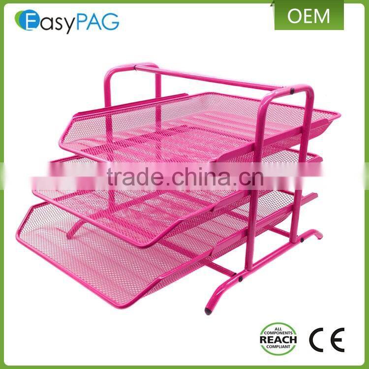 3 tier power coated pink document wrought iron desk magazine organizer