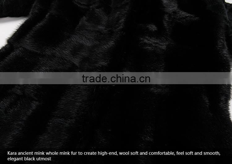 hot sale women black whole mink pelt long fur coat for winter