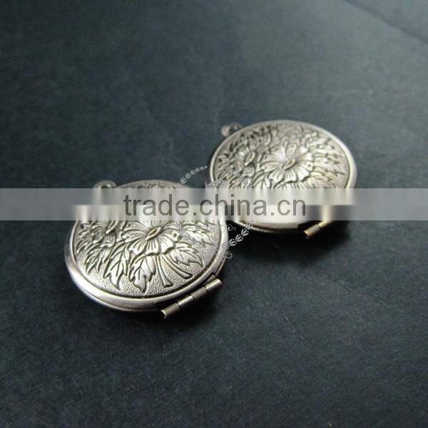 27mm vintage style antiqued silver flower photo locket pendant charm DIY supplies 1113026