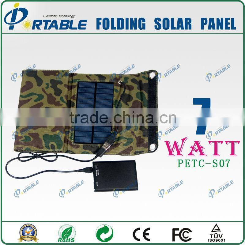 7W New Hot 2 foldings portable solar power charger for traveling