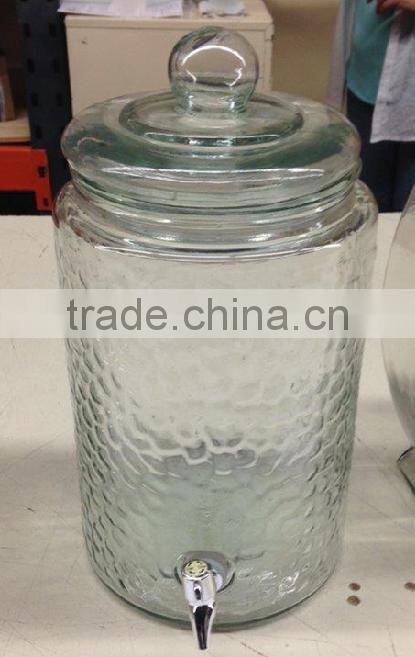 8L Clear Glass Beverage Dispenser Jar round with glass lid and tap