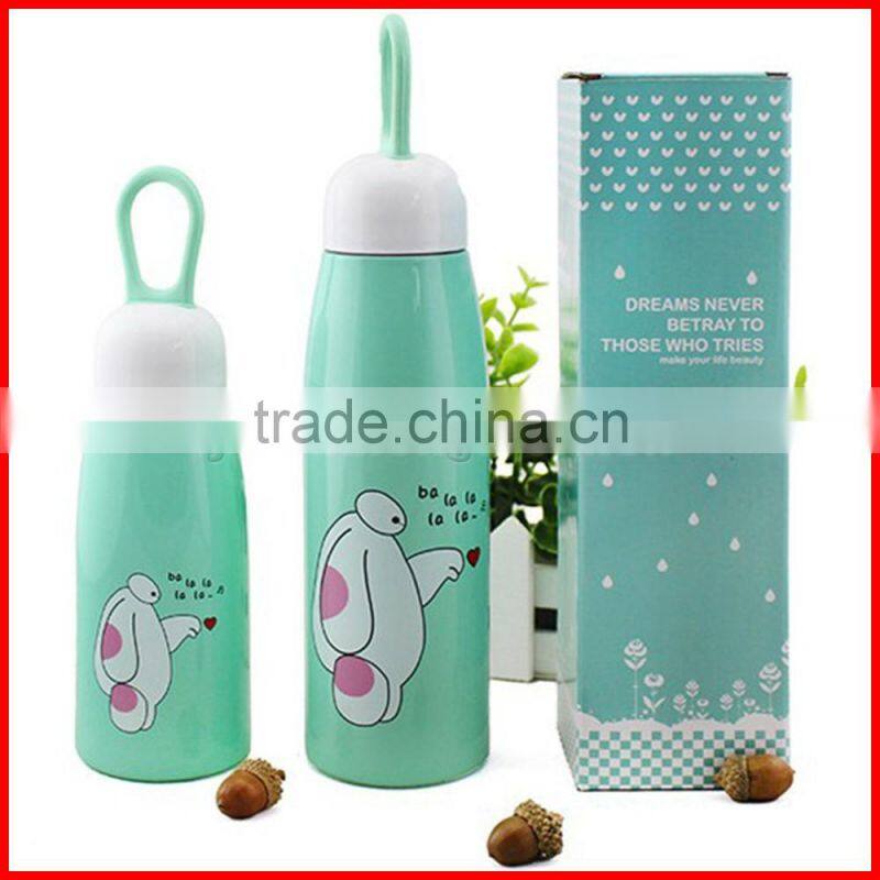 Wholesale double layers stainless steel 201 vacuum insulation flask creative hang rop kids pot-bellied cup children's cup
