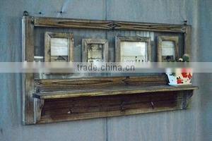 2016 new style antique wall wooden shelf with photo frames & hangers