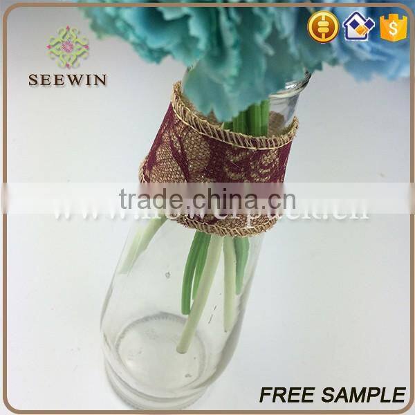 high quality raw natural jute italian ribbon with rose pattern for sales