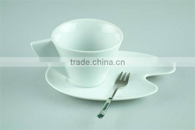 White stock cafe cup and saucer, mini coffee cup and saucers with spoon factory cheap price