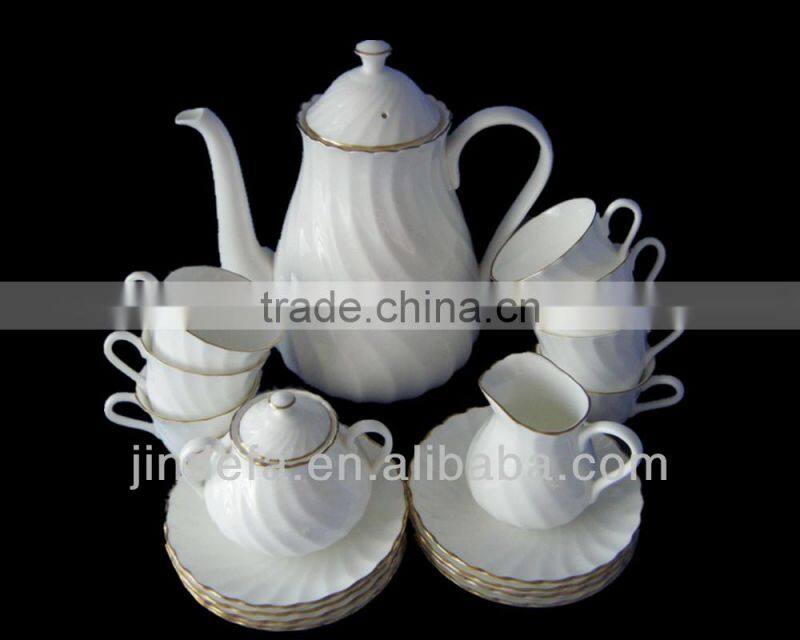 Tableware embossed gold white porcelain ceramic tea set
