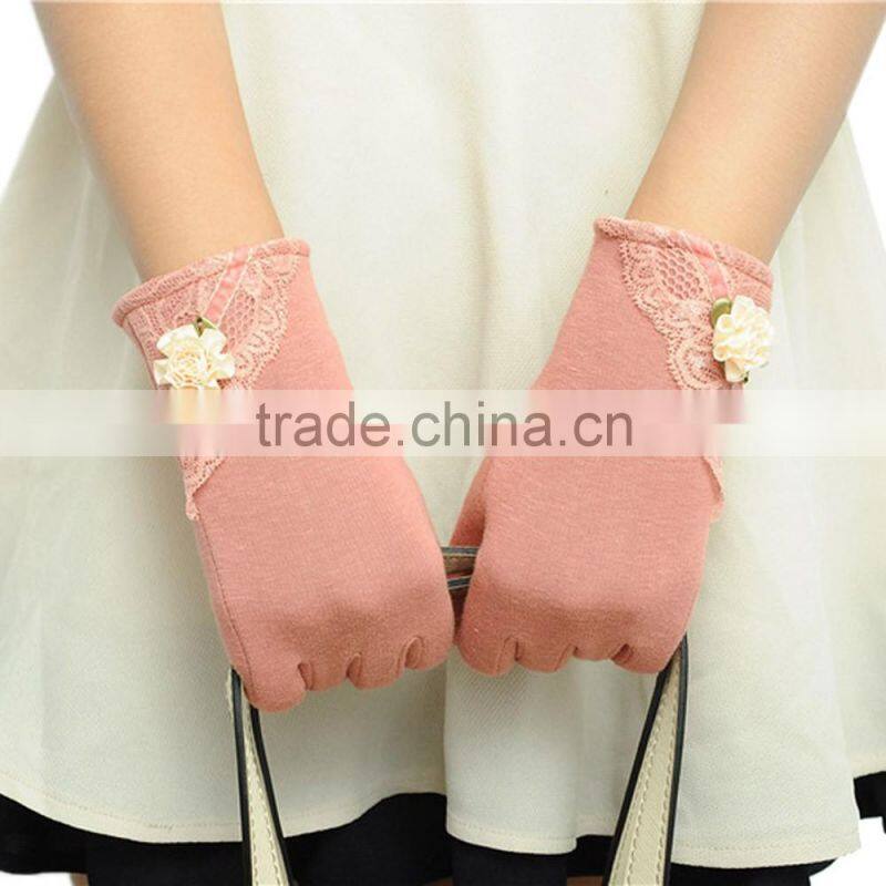 Womens Lace Gloves Winter Warm Wrist Gloves Ladies Touch Screen Mittens