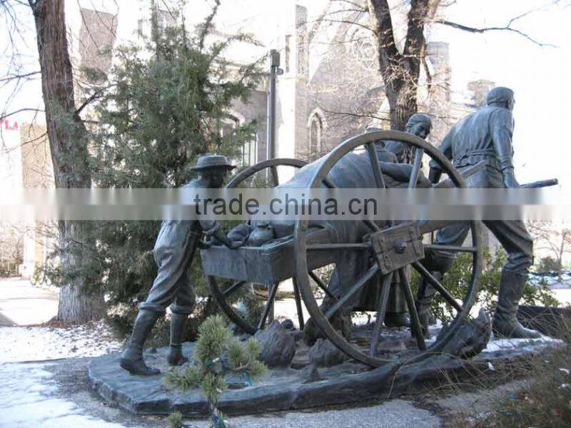 bronze foundry lost casting wax handcart Pioneer statue for garden