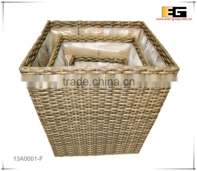 PE/Plastic rattan square with liner flower planter