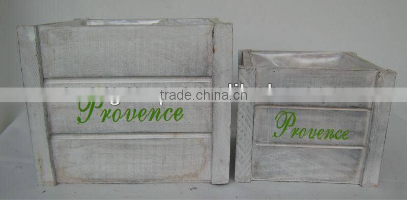 white wash square printing wooden flower planter