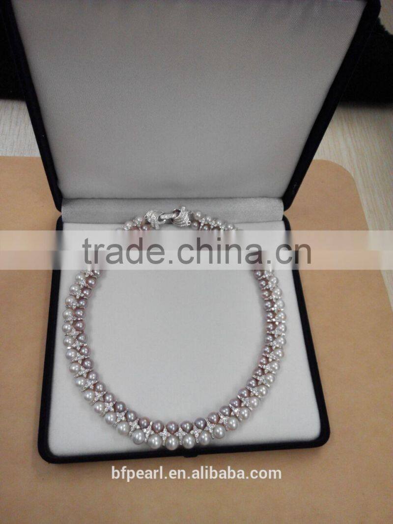 2 Rows 6.5-8mm Round Freshwater Pearl Jewelry Sets