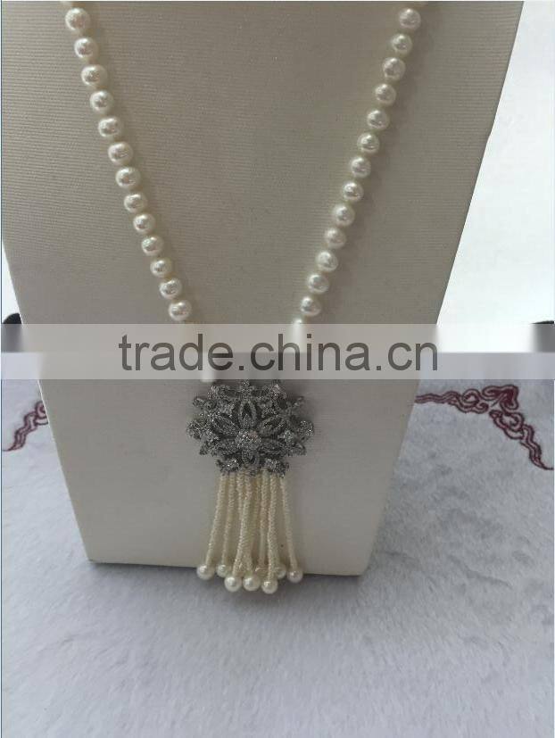 long beaded 10-11mm white freshwater pearls necklace designs
