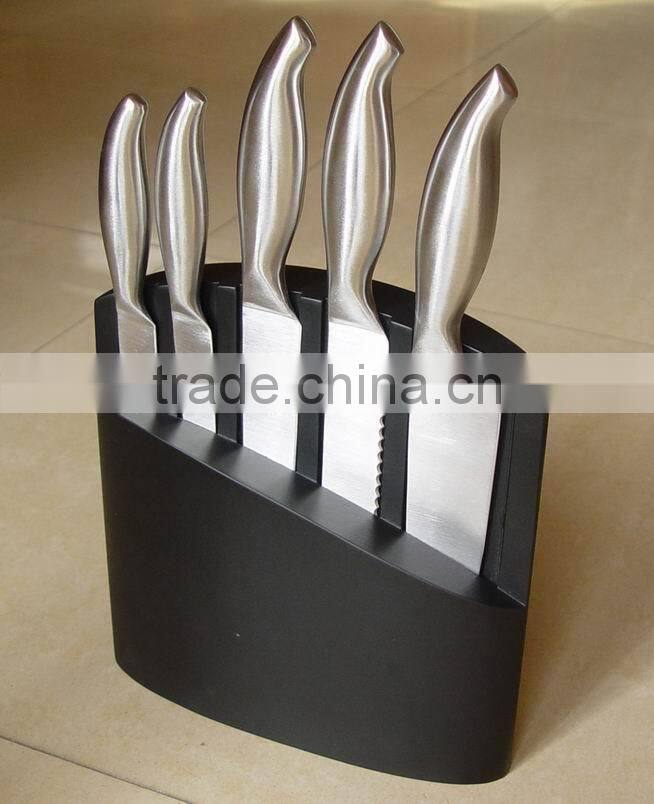 Black 5- Slots solid wood Knife block, Stand, holder, Black Lacquer coated, size: 22x22x6CM