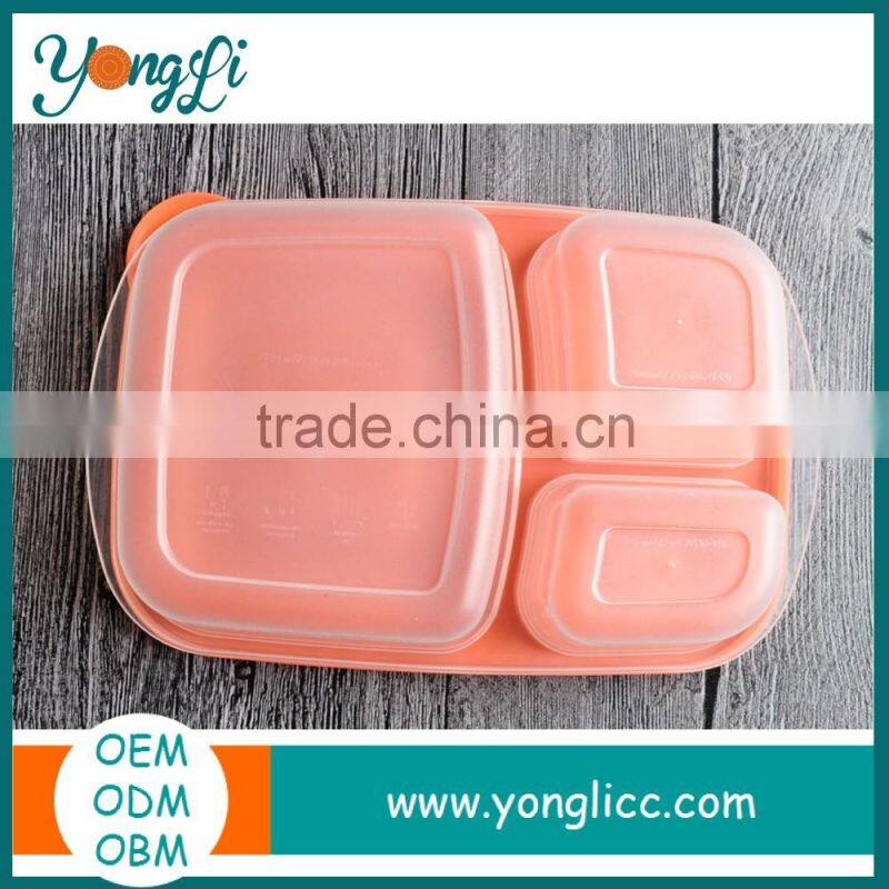 3 Compartment Customized Plastic Food Grade BPA Free Lunch Box