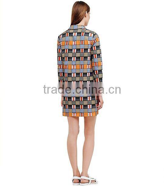 2015 fashion v-neck poplin tunic long sleeve dress for women