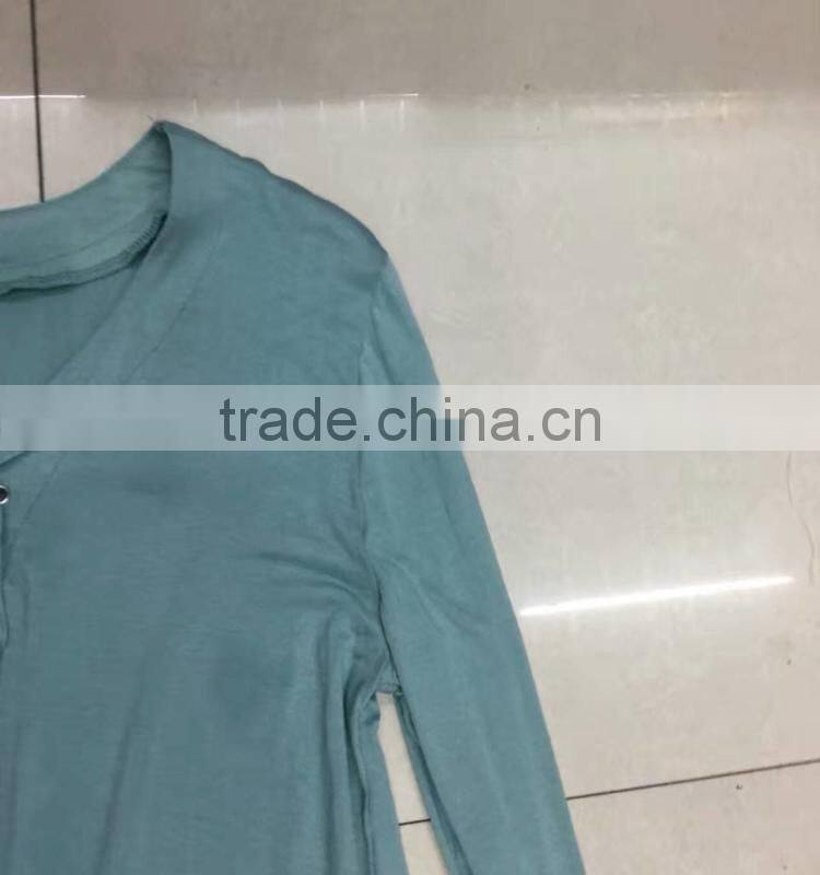 Factory closeout women fashion lace-up long sleeve cotton t-shirt