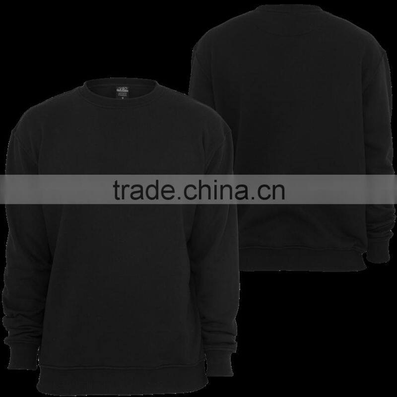 Pullover plain sweater men, high quality black custom crewneck sweatshirt