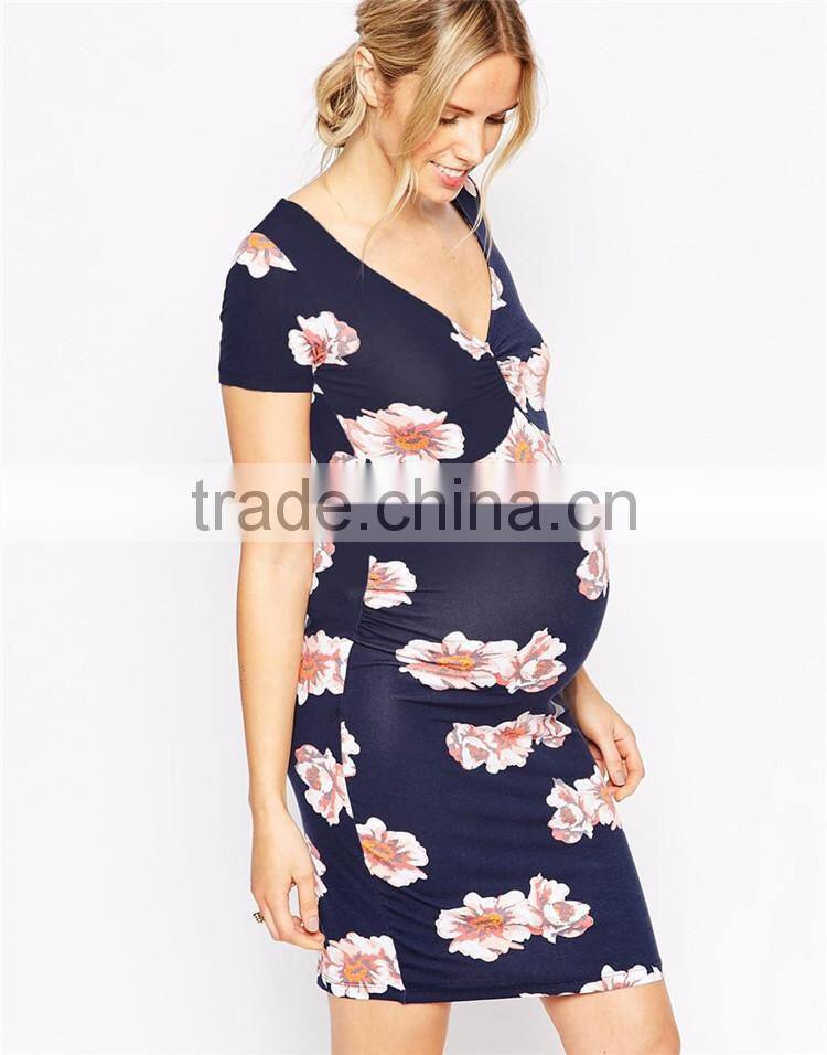 Maternity Clothing Manufacturer Wholesale Dark Floral Printed Maternity Clothes Wholesale Midi Maternity Clothes