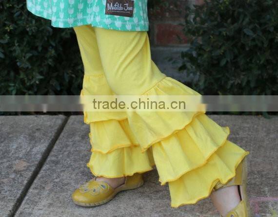 Children's Boutique Clothes Solid Color Cotton Icing Pants Girls Kids Triple Ruffle Leggings