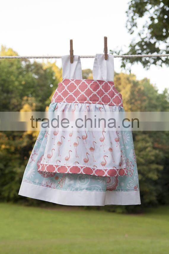 New Arrive Littler Girls Flamingo Dress Kids Summer Printed Dress