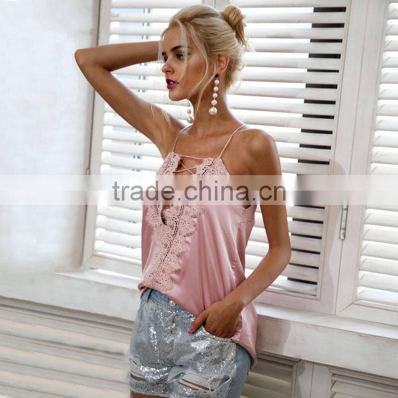 Sexy Streetwear Satin Adjustable Strap Camisole Womens Tank Top Summer Vest With Lining