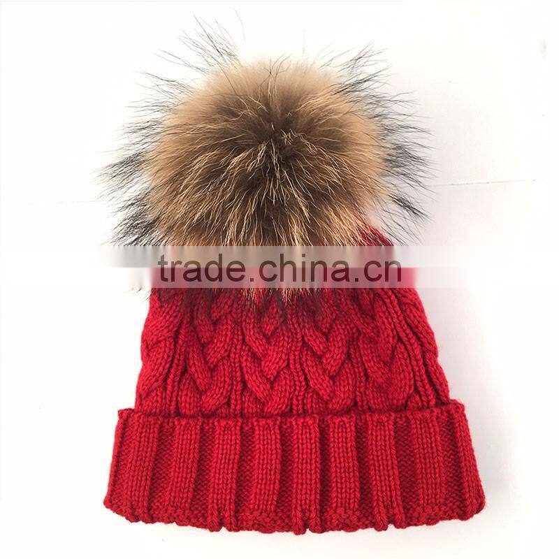 Myfur Wool Hat Wholesale Real Raccoon Fur Pom Pom Warm Adults Beanie