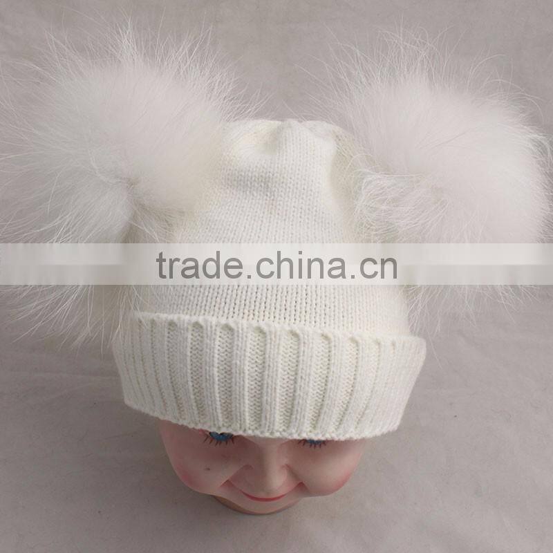 Myfur Christmas Kid Hat Girl Genuine Fur Pom Pom Children Crochet Winter Hat
