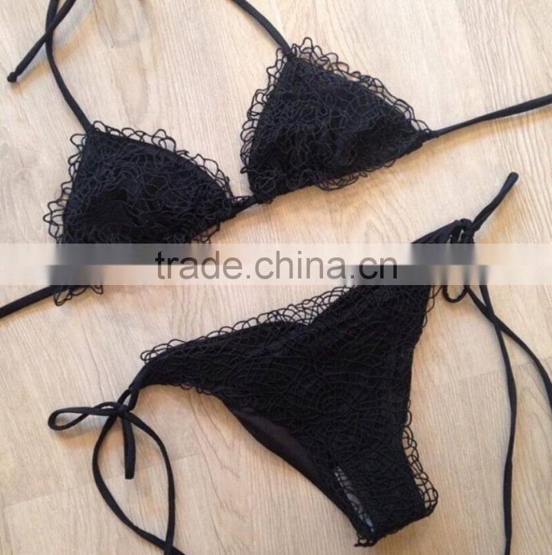 M740 D.Y fashion 2016 ladies black lace split bikini swimwear beachwear