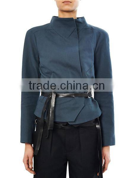 Winter Wear Short Slim Teal-blue Woman Coat/Jacket