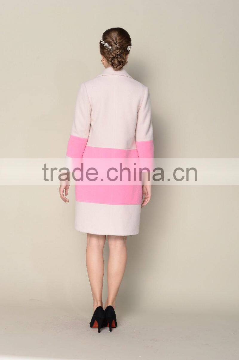 DWL001good selling contrasting color designed double breasted style korea women winter coat
